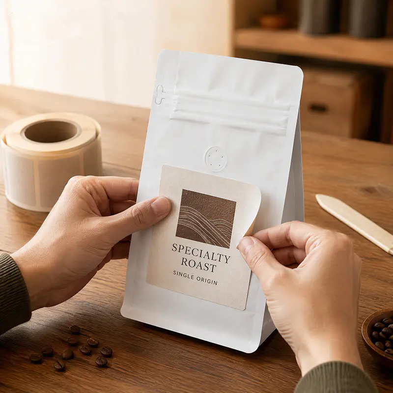 Vierfach versiegelte Kaffeebeutel mit individuellen Etiketten